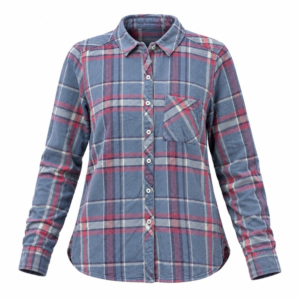 Woolrich Flannel Shirt Womens XL Blue Red Plaid Cotton Button‎ Down HLT1344S VTG